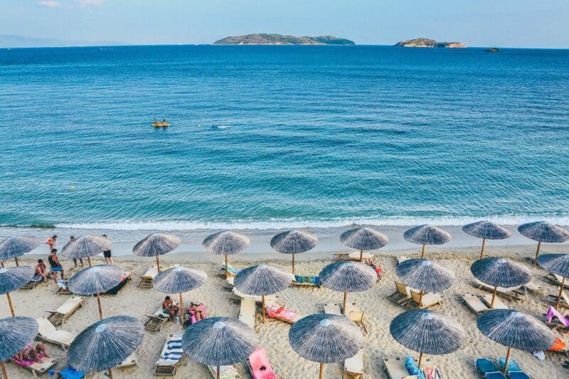 Resort Beach with umbrellas