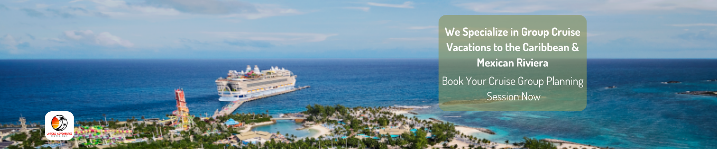 IC, Icon of the Seas, ship seen in background docked at Perfect Day at CocoCay Island, arrival, foreground shows beach and overwater cabanas, blue and green sea colors,